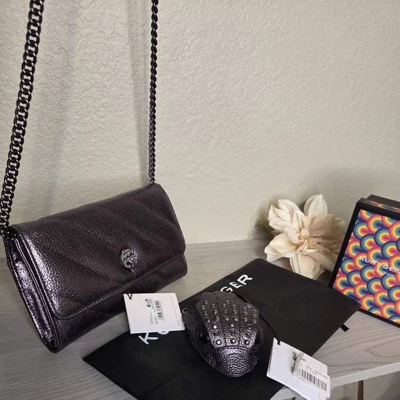 Kurt Geiger Gunmetal Metallic Crossbody/wallet NWT. With Eagle Head Change Pouch - Picture 5 of 12
